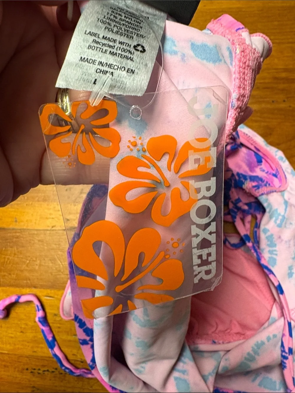 Jr size Teen Joe Boxer Pink and Blue Tie-Dye Peace Sign Tankini Top